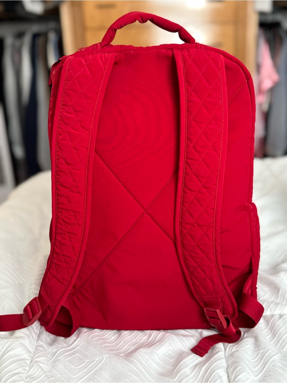 Vera Bradley Large Red Quilted Campus Backpack - Picture 2 of 6